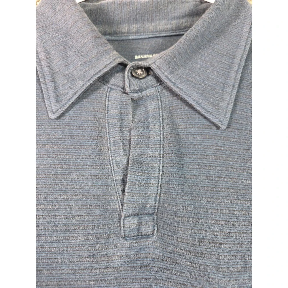 Banana Republic Polo Shirt Men Large Blue Short Sleeve Cotton Pocket Slub Knit